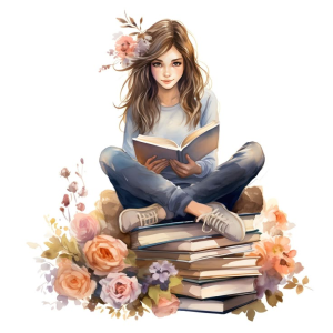 Girl and Books Watercolor Clipart