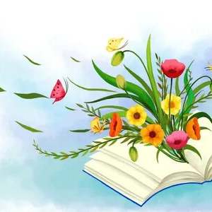 Cartoon Open Book with Spring Flowers. Vector