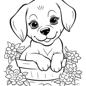 Dog in Flower - Game For Kids, Coloring Book