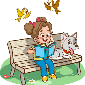 Cute Cartoon Animals sitting on Bench and reading