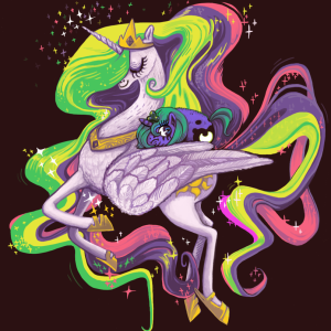 Artist with palette and brush riding unicorn