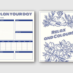 White and Blue Floral Planner Set
